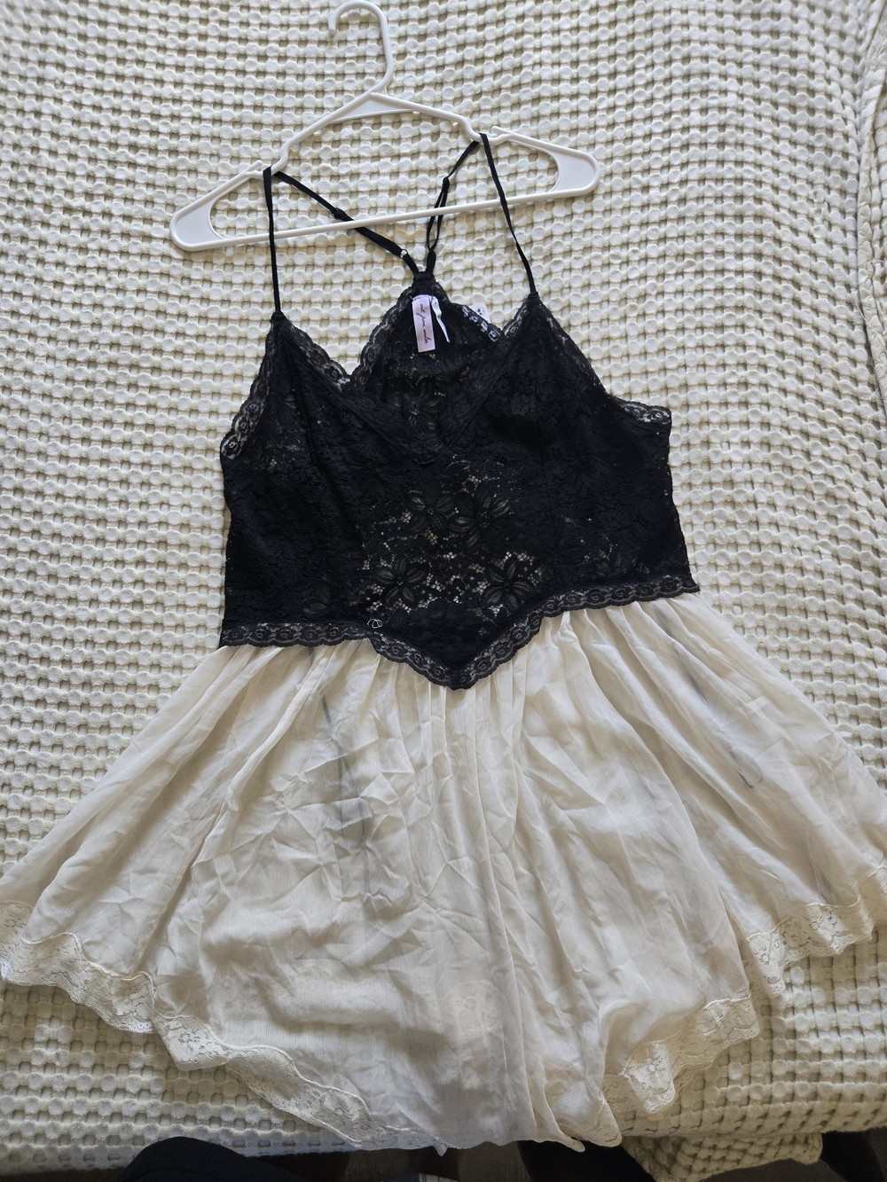 Urban Outfitters Black Lace & Cream Chiffon Chemise